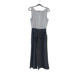 Karl Lagerfeld Navy and White Polka Dot Wide Leg Jumpsuit